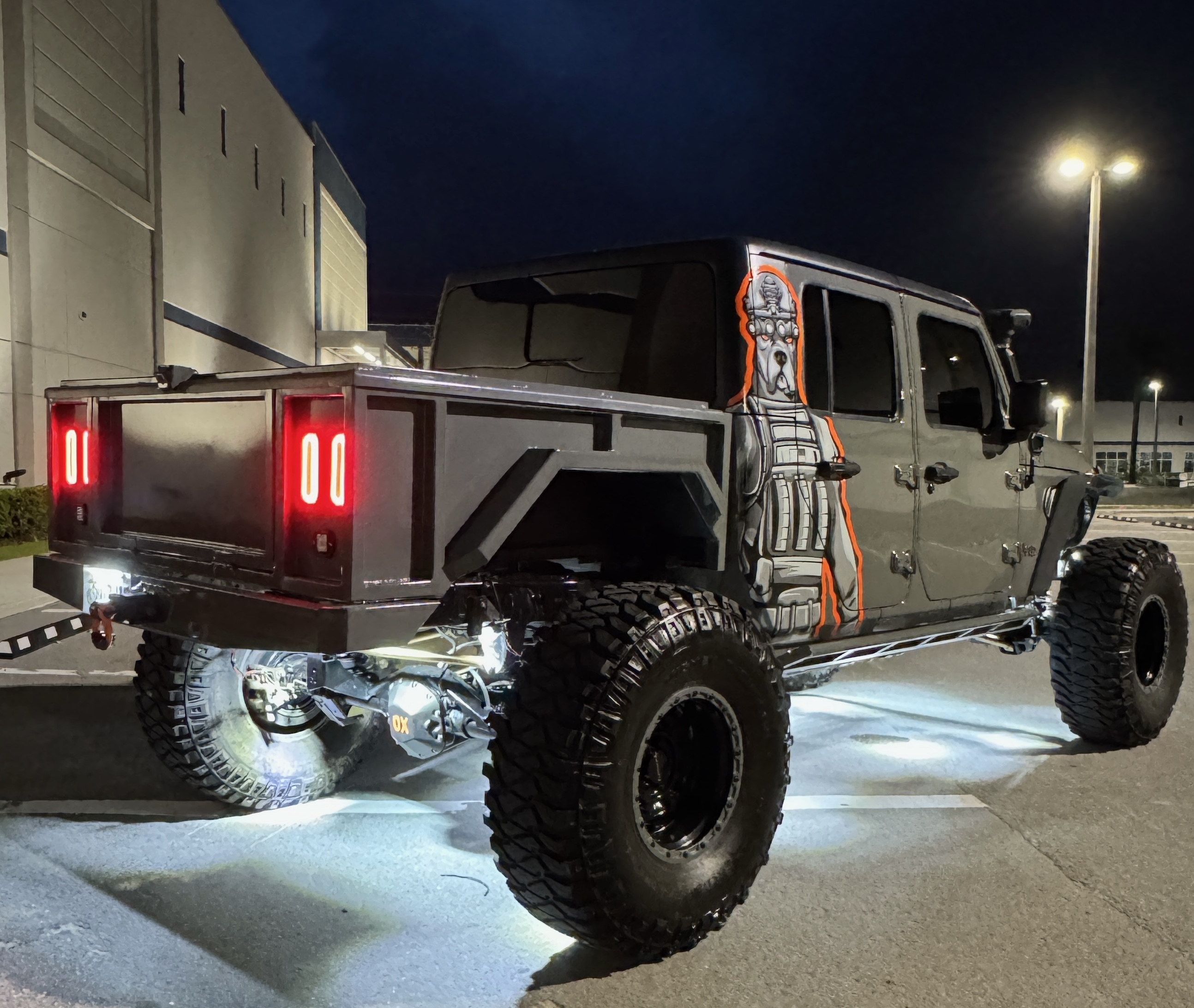 War Dog M1 Bed at night with underglow lighting